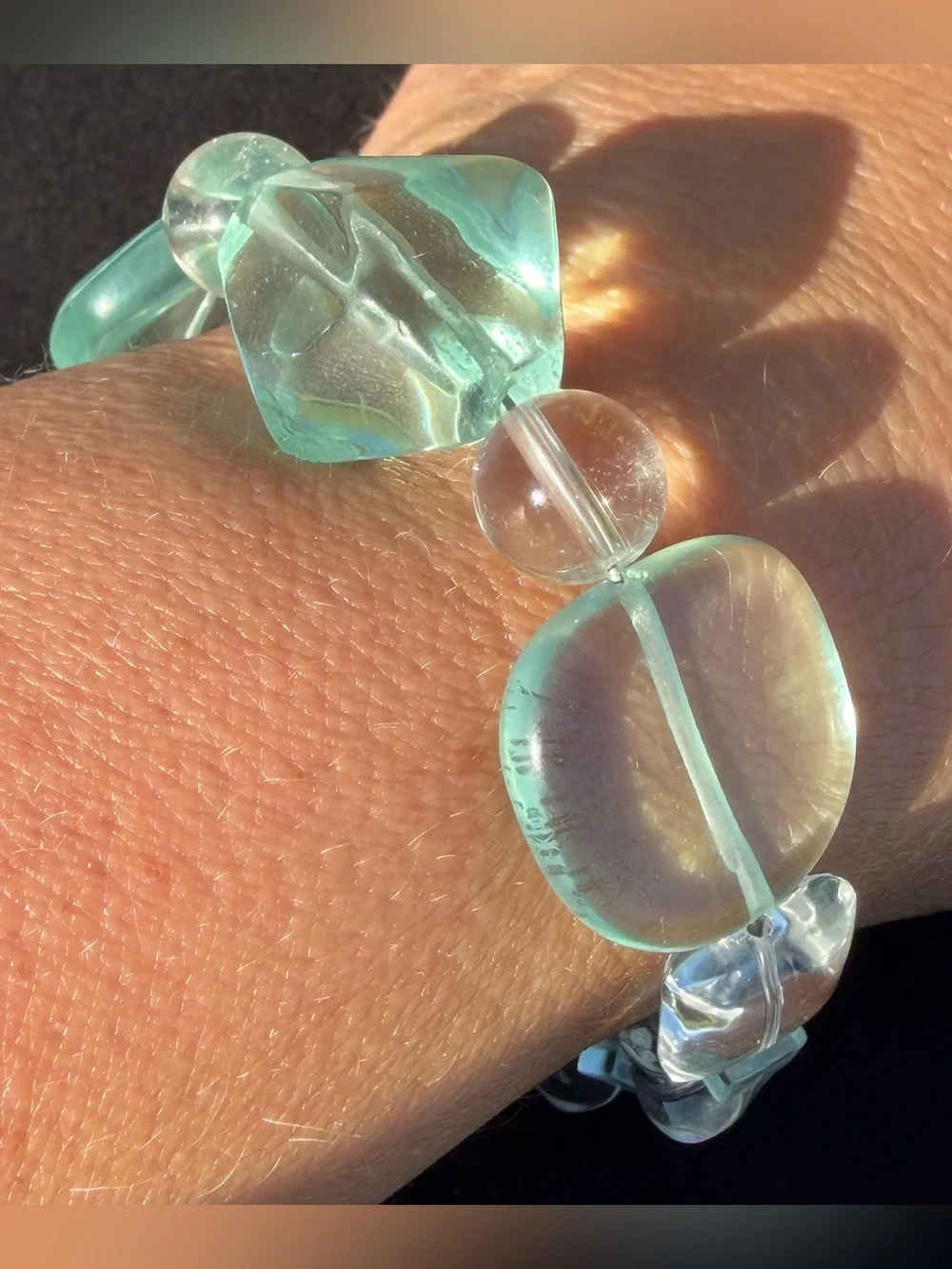 Fluorite, Aquamarine, Crystal .925 Artisan Hand Crafted Bracelet
